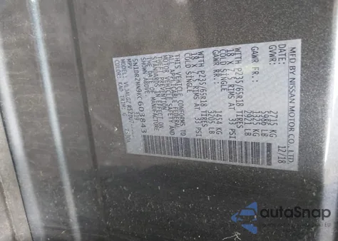 2019 Nissan Pathfinder Sl z USA, uszkodzony, nr VIN 5N1DR2MN9KC603843